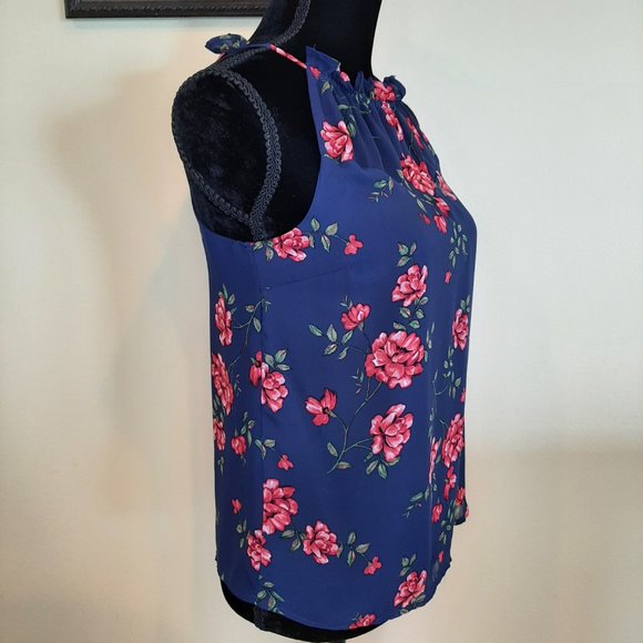 EUC!!! Gorgeous Monteau Navy & Rose Halter Tank - Picture 2 of 8